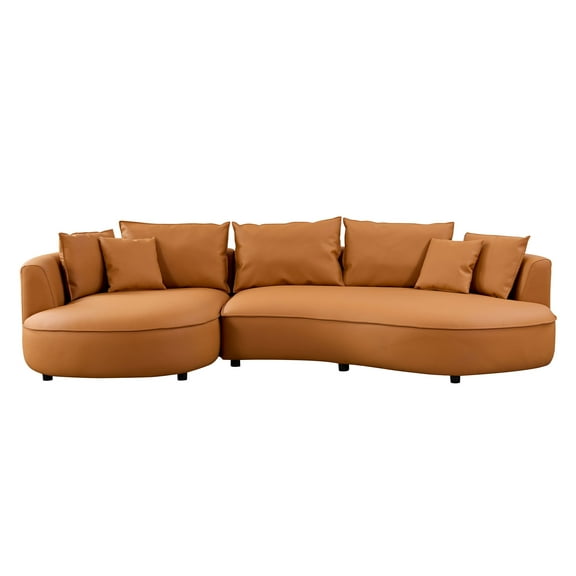 Modern Curved Sectional Sofa Couch for Living Room Upholstered 5Seat EcoLeather Sofa Set for Apartment or Office in Orange