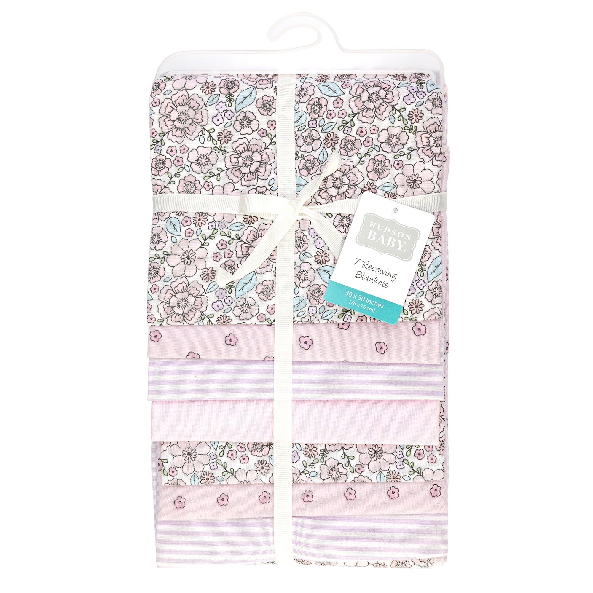 Hudson Baby Unisex Baby Cotton Poly Flannel Receiving Blankets Bundle, Outline Floral Soft Pink, One Size