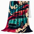 thumbnail image 2 of Retro Vintage Sports Cars Racing Past Red Sun, Cozy Friendship Quote Scene, Warm Flannel Blanket for Living Room and Reading Nook, Art Lovers Friendship Gift, Artistic Home Decor, 2 of 9