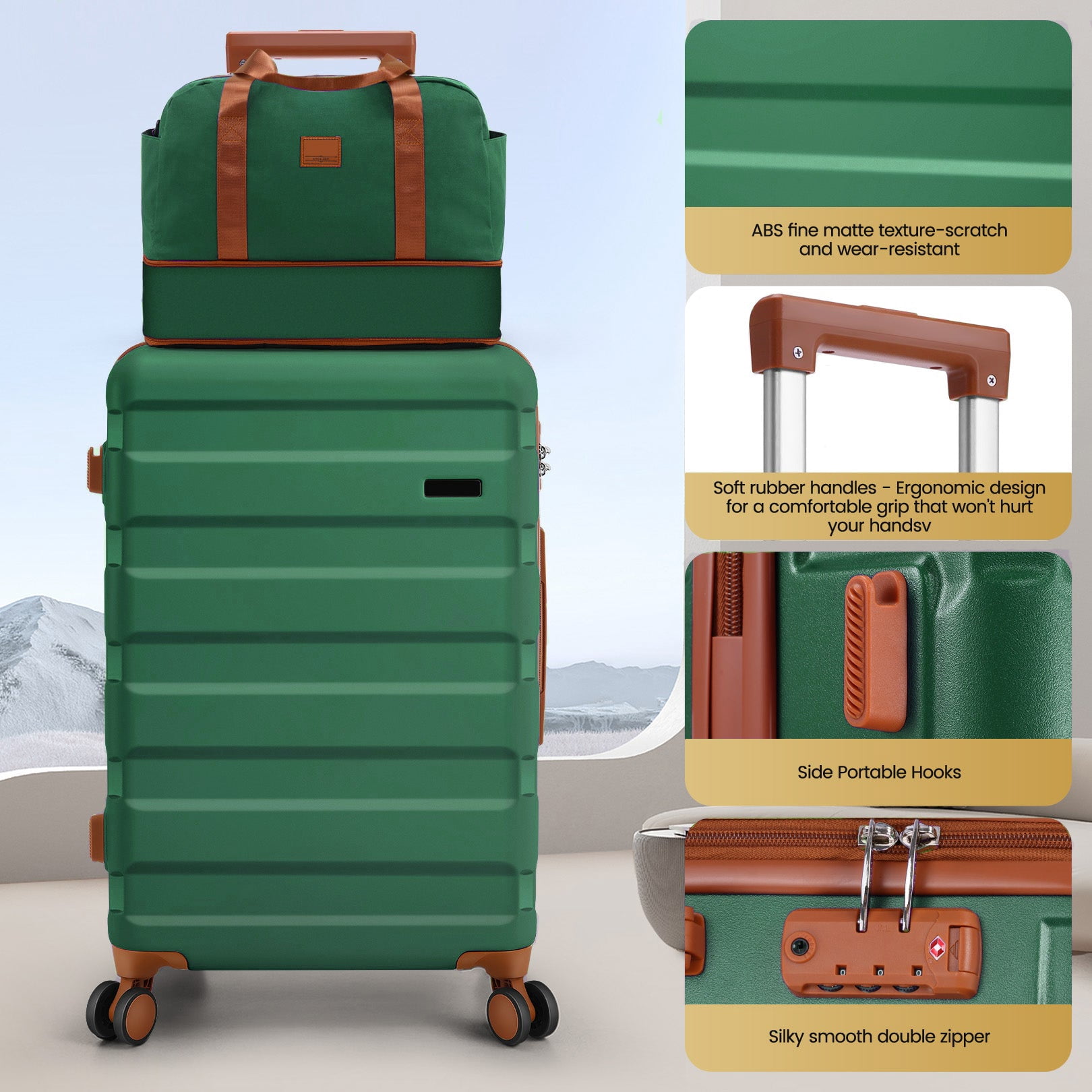 COBIZI 3-Piece Luggage Set-20" Carry-On with Spinner Wheels&TSA Lock ,Lightweight Hardside Travel Set for Business & Vacation,Dark Green
