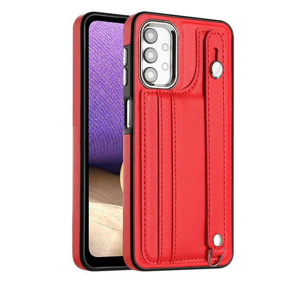 Nalacover Wallet Case for Samsung Galaxy A13 4G, Business PU Leather Unique Design Wristband Kickstand Credit Card Holder Slots Shockproof Scratch Resistant Phone Case for Samsung Galaxy A13 4G,Red