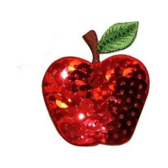 ID 1223F Apple With Sequin Patches Summer Fruit Embroidered Iron On Applique