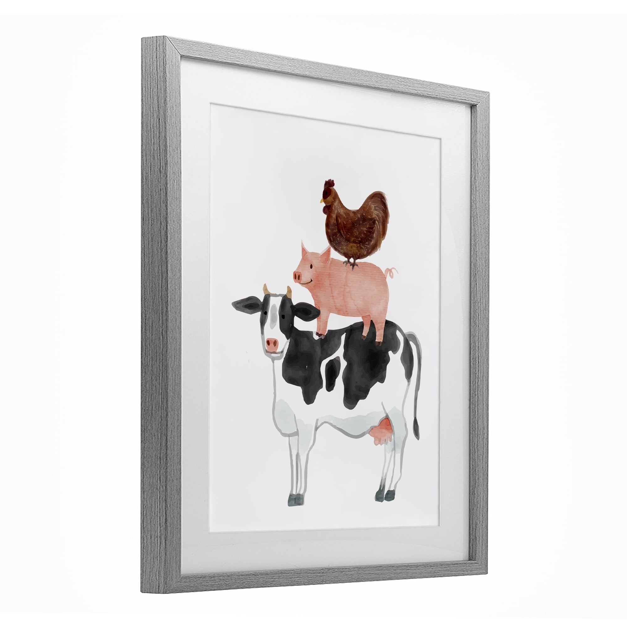 Stupell Industries Farm Animal Stack Whimsy Gray Framed Print Under Glass, design by Kim Allen