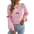 thumbnail image 2 of Women's Fall Oversized Sweaters Women's Fashion Fall And Winter Contrast Bow Waist Sleeve Loose Sweater Pullover Tops Pink S, 2 of 8