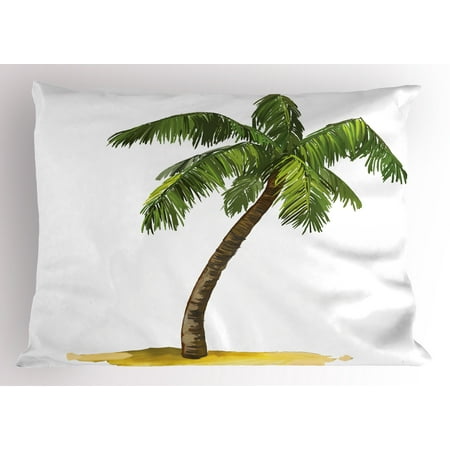 Palm Tree Pillow Sham Cartoon Image Tropical Plant And Palm Tree Pillow Sham Cartoon Image Tropical Plant And Sand Serenity Nature Foliage Print