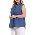 thumbnail image 4 of Agnes Orinda Women's Plus Size Chambray Sleeveless Button Work Shirts 1X Blue, 4 of 8