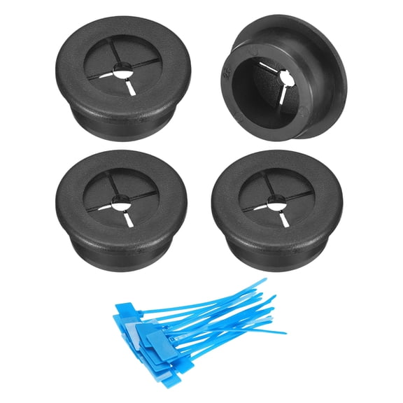 4Pack Cable Cord Grommet, 1"(25mm) Rubber Grommets with Cable Ties, Black