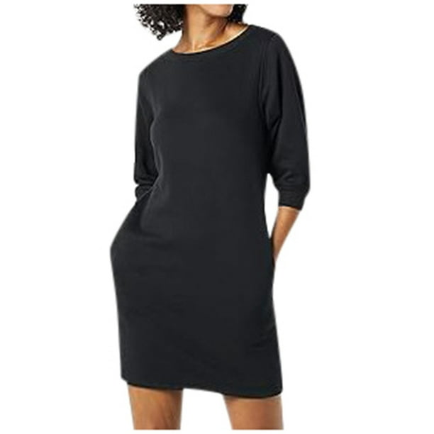 Vestido de mujer con mangas 3/4, cuello redondo y bolsillos - Corte en A, tejido transpirable, estilo informal para todas las estaciones - Se ajusta a la talla
