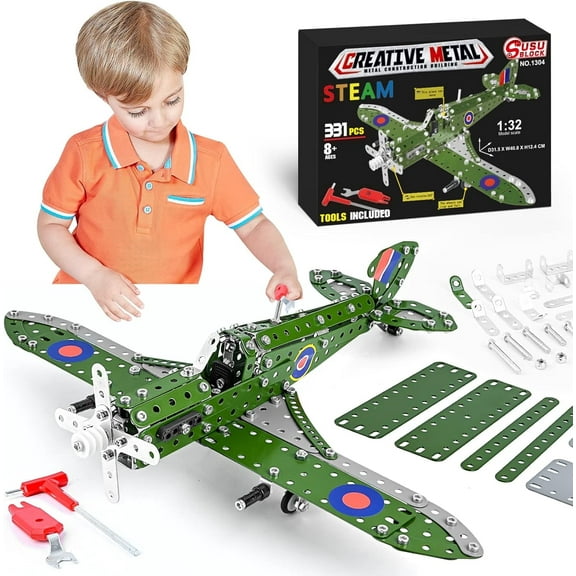 PISONIC STEM Building Blocks Model Airplane Kits for Familie,Airplane Model Scale 1:32 Metal Building Kit,Erector Set Model Planes for Families,Best Airplane Gifts for Hurricane Fighter Fans(331PCS)