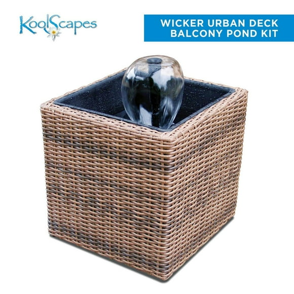 KoolScapes Mini étang et fontaine en osier, pompe à eau extérieure 200 GPH pour décoration de jardin