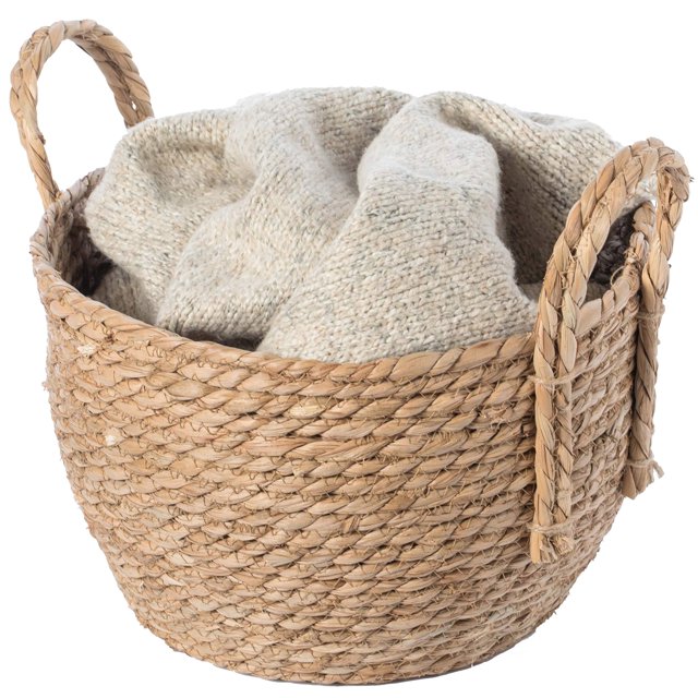 Vintiquewise Cesta Decorativa Redonda De Mimbre Tejida Con Asas Trenzadas, Tamaño Pequeño