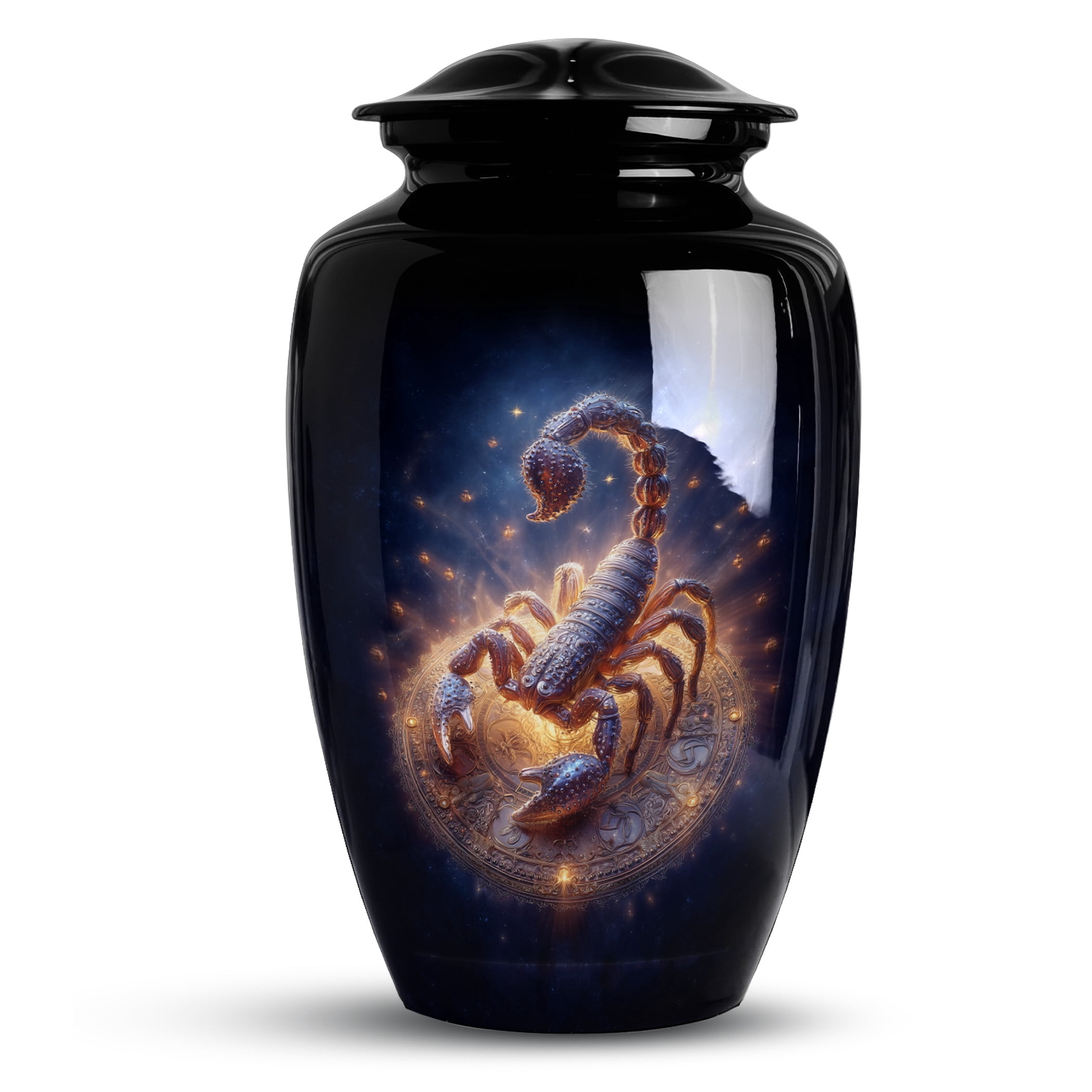 Scorpio Cremation Urns for Human Ashes, Large Ash Urns for Humans Male, Unique Urn for Ashes, Black Urn for Men (Size:- 10" 1 Pc, 3" 1 Pc)