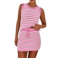 thumbnail image 2 of Yunliwuli Women Summer Knit Skirts Outfits Stripe Round Neck Sleeveless Knit Tank Tops Drawstring Mini Skirts 2 Pieces Clothes Set, 2 of 5