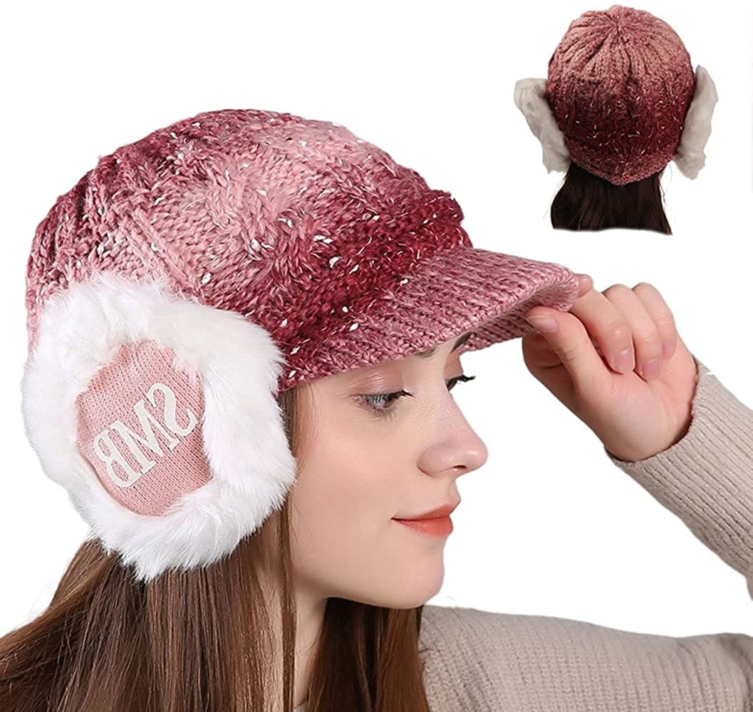 Winter Visor Beanie Hat with Ear Flaps 