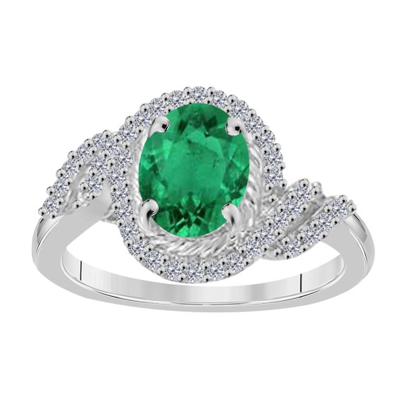 AoneJewelry 1.45 Ct. Halo Emerald and Diamond Ring In 10K Rose, White & Yellow Gold