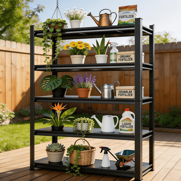 5-Tier Kitchen Shelf Organizer, Metal Shelves for Storage, Load 3000 LBS, Heavy Duty Shelf Unit, Adjustable Shelf for Pantry Basement Bathroom Laundry Shop Plant,40" W*18" D*72" H,Black
