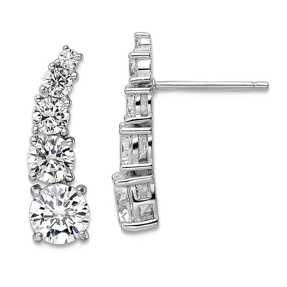 2 To 6mm 925 Sterling Silver Rhodium Plated Polished Graduated Cubic Zirconia Post Earrings 20.38mm long Stud Earring fo