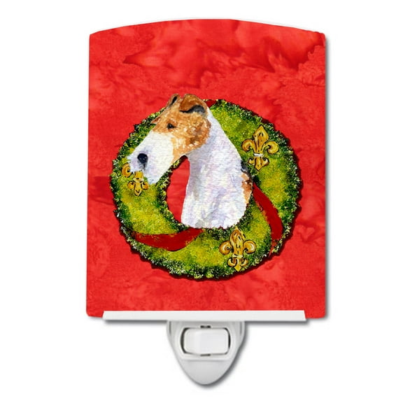 Caroline's Treasures SS4168CNL Fox Terrier Cristmas Wreath Ceramic Night Light, 6x4x3", multicolor