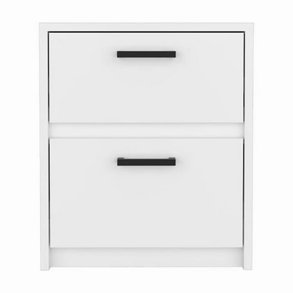 HomeRoots 19 in. Two Drawer Faux Wood Nightstand, White