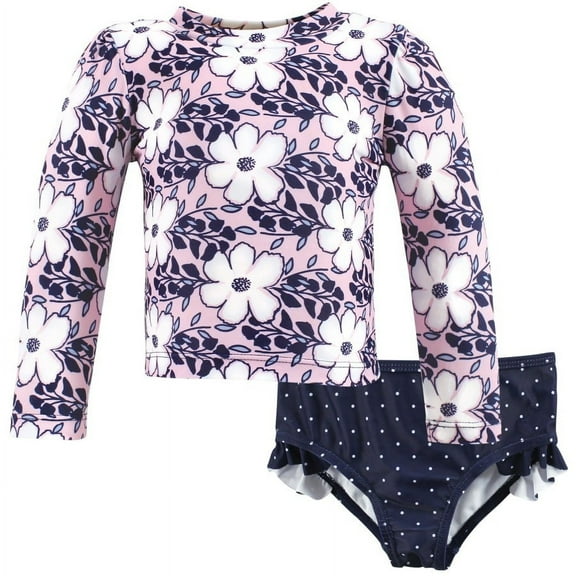 Hudson Baby Girls Swim Rashguard Set, Leafy Cosmos, 3-6 Months