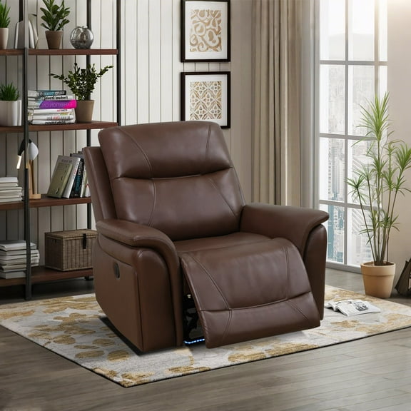 MAYEERTY Power Recliner Chair, Electric Leather Reclining Chair with USB Charging & Adjustable Backrest for Living Room, Reddish Brown
