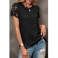 thumbnail image 1 of Women's Black Lace Overlay Short Sleeve Top, 1 of 4