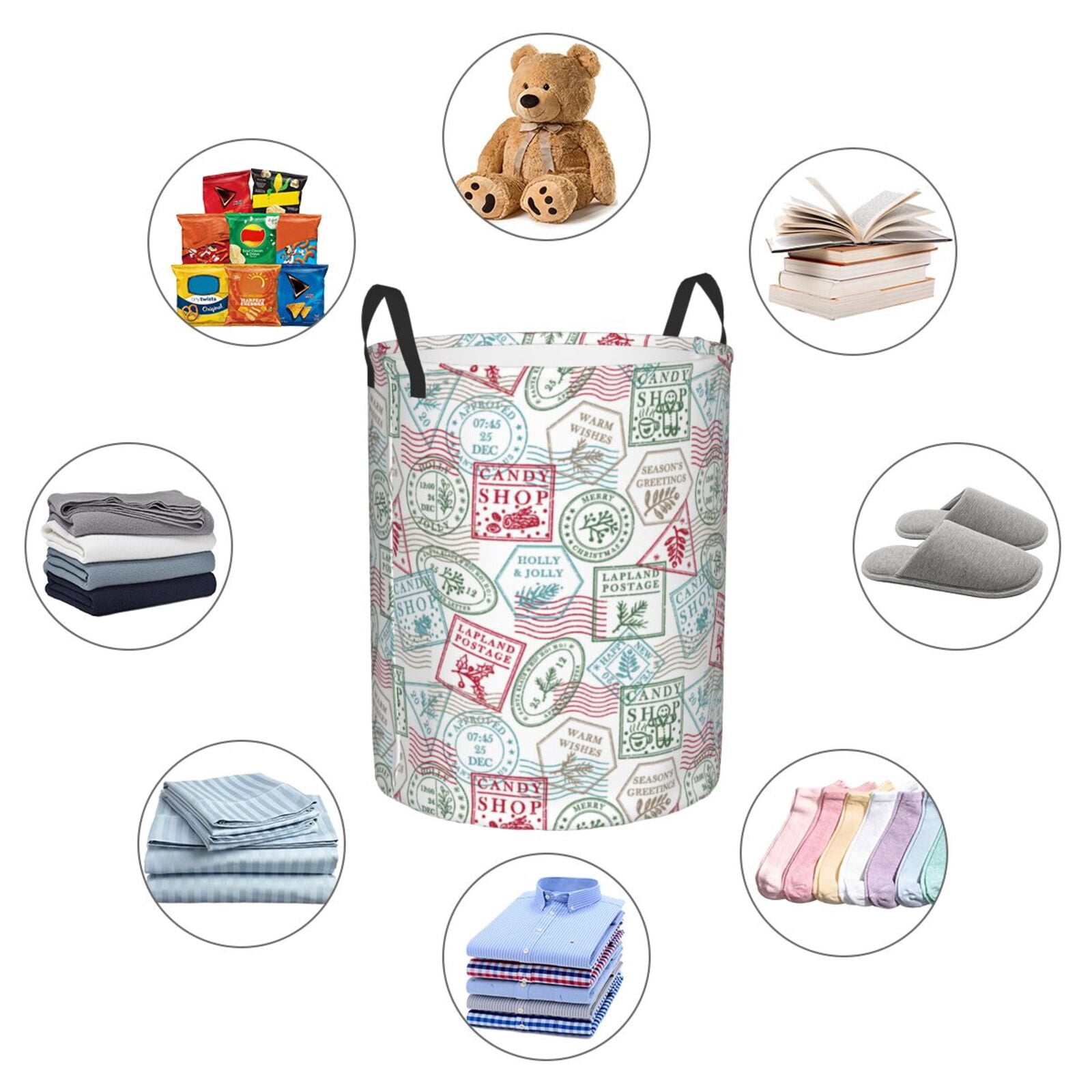 Large Laundry Basket with Handles - funny Postmark print Kids Baby Dirty Clothes Laundry Hamper for Bedroom Aesthetic