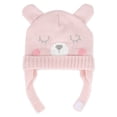 thumbnail image 3 of Baby Essentials Stretch Knit Fleece Insulated Trapper Hat with Bear Face, Ear Flaps, Velcro Closure Chin Strap and Matching Pair of Mittens for Newborn, Infant and Toddler Girls 0 – 12 Months in Pink, 3 of 4