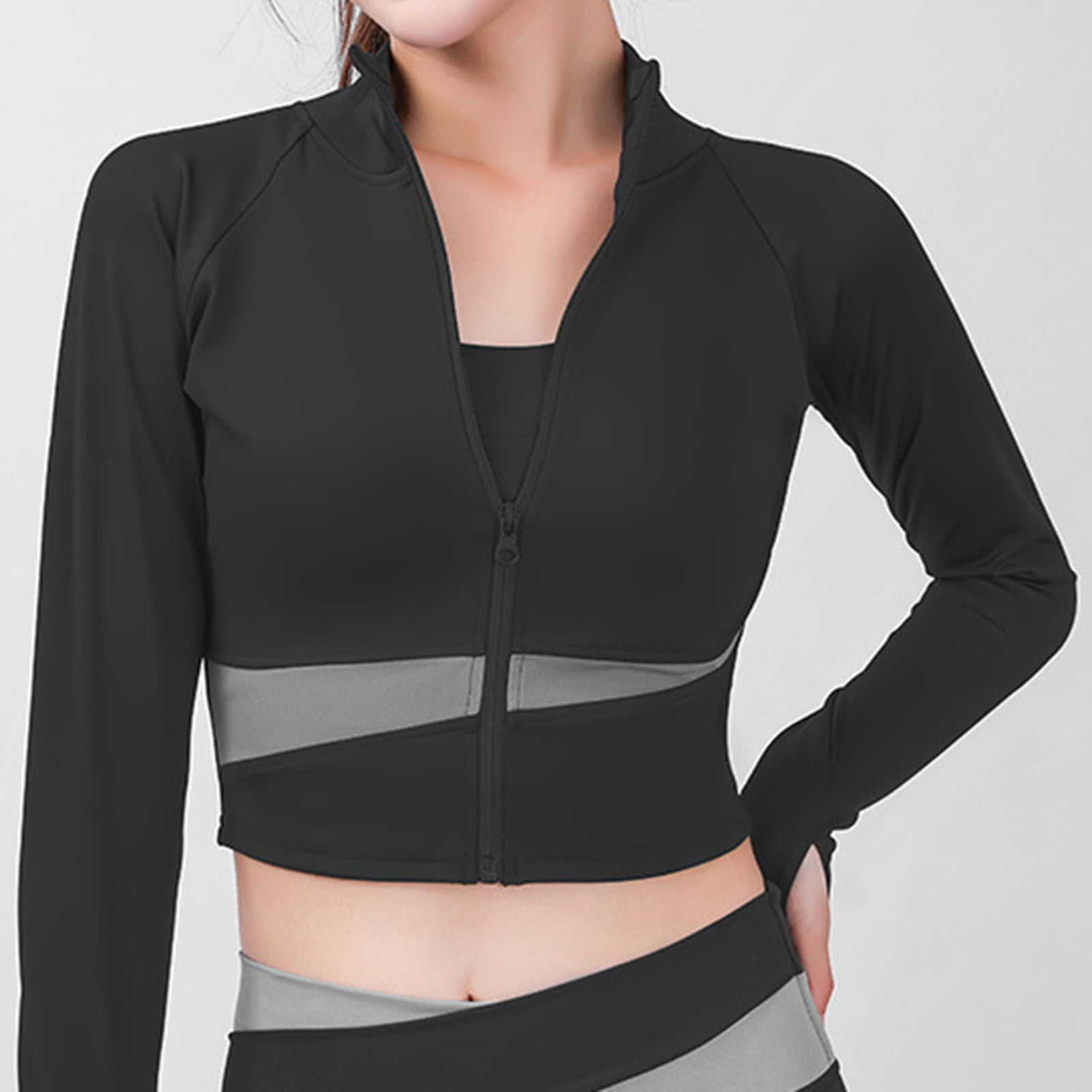Xeyine Women's Slim Fit Sports Jacket Full Zip Lightweight Yoga Sportswear  with Thumbholes (Black-S) at  Women's Clothing store