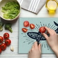 thumbnail image 3 of Shark Cutting Board, of Adventure Words over a Fish Body Wildlife Grunge Design, Decorative Tempered Glass Cutting and Serving Board, Large Size, Indigo Pearl, by Ambesonne, 3 of 5