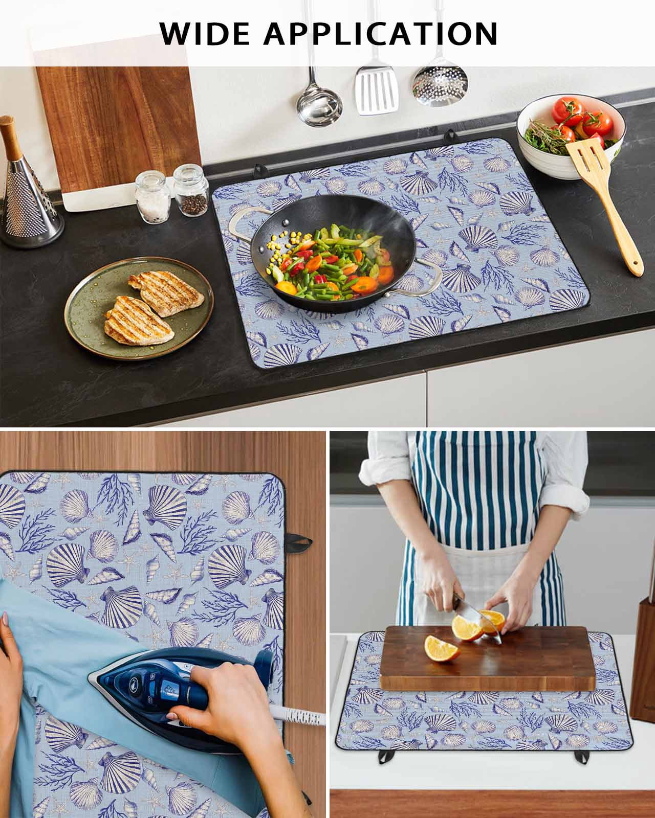 nqOlkjepod Large Induction Cooktop Protector Mat 36"x21", Coastal Seashells Stove Top Covers for Electric Stove, Summer Nautical Coral Vintage Rustic Stove Burner Cover Mats, Glass Top Stove Cover