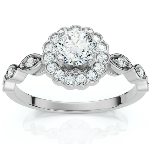 Pompeii 1Ct Diamond Vintage Halo Engagement Ring 14k White Gold Lab Grown (FG,VS)