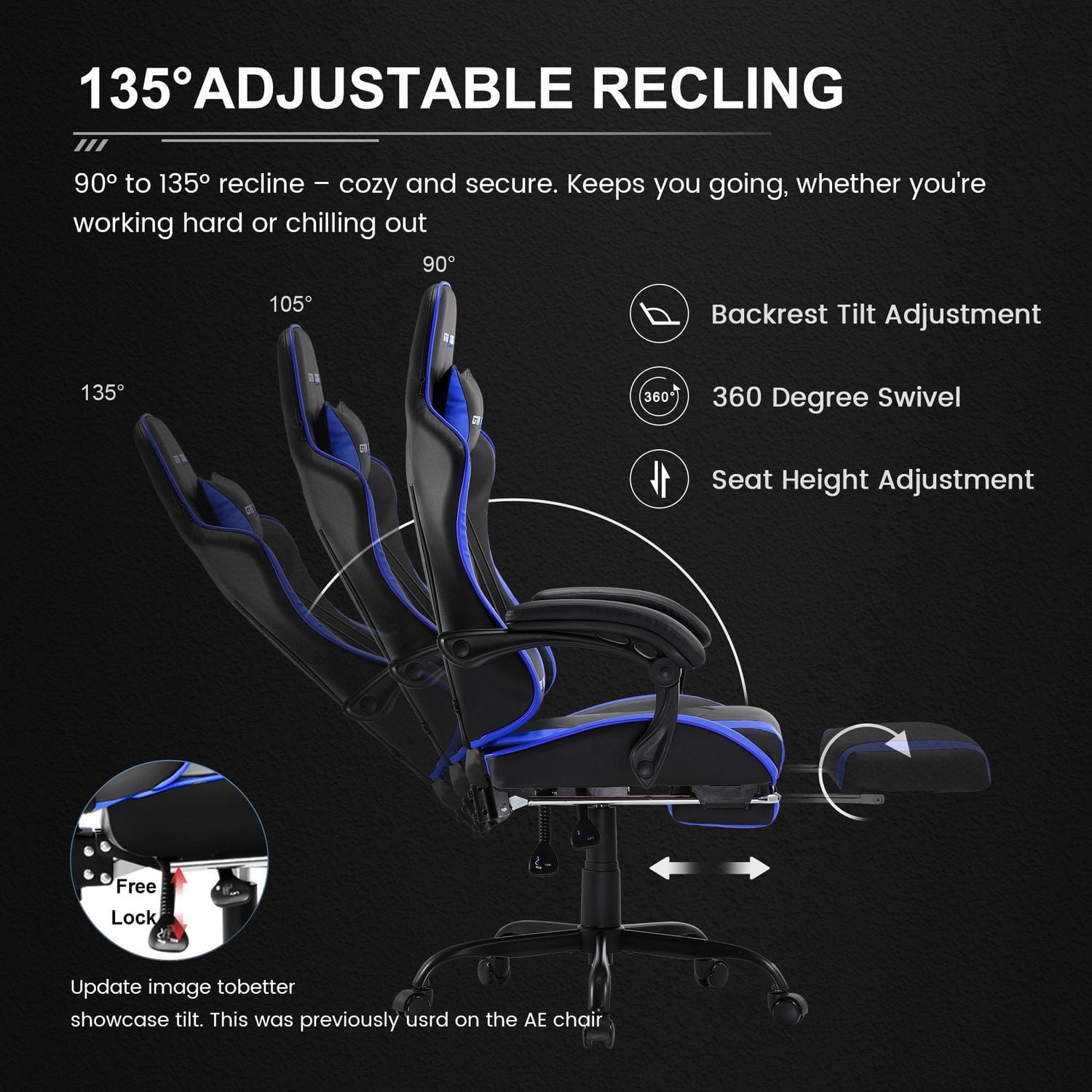 GTRACING GTWD-200 Ergonomic Gaming Chair with Adjustable Pillows and Footrest, Gaming chair with retractable footrest
