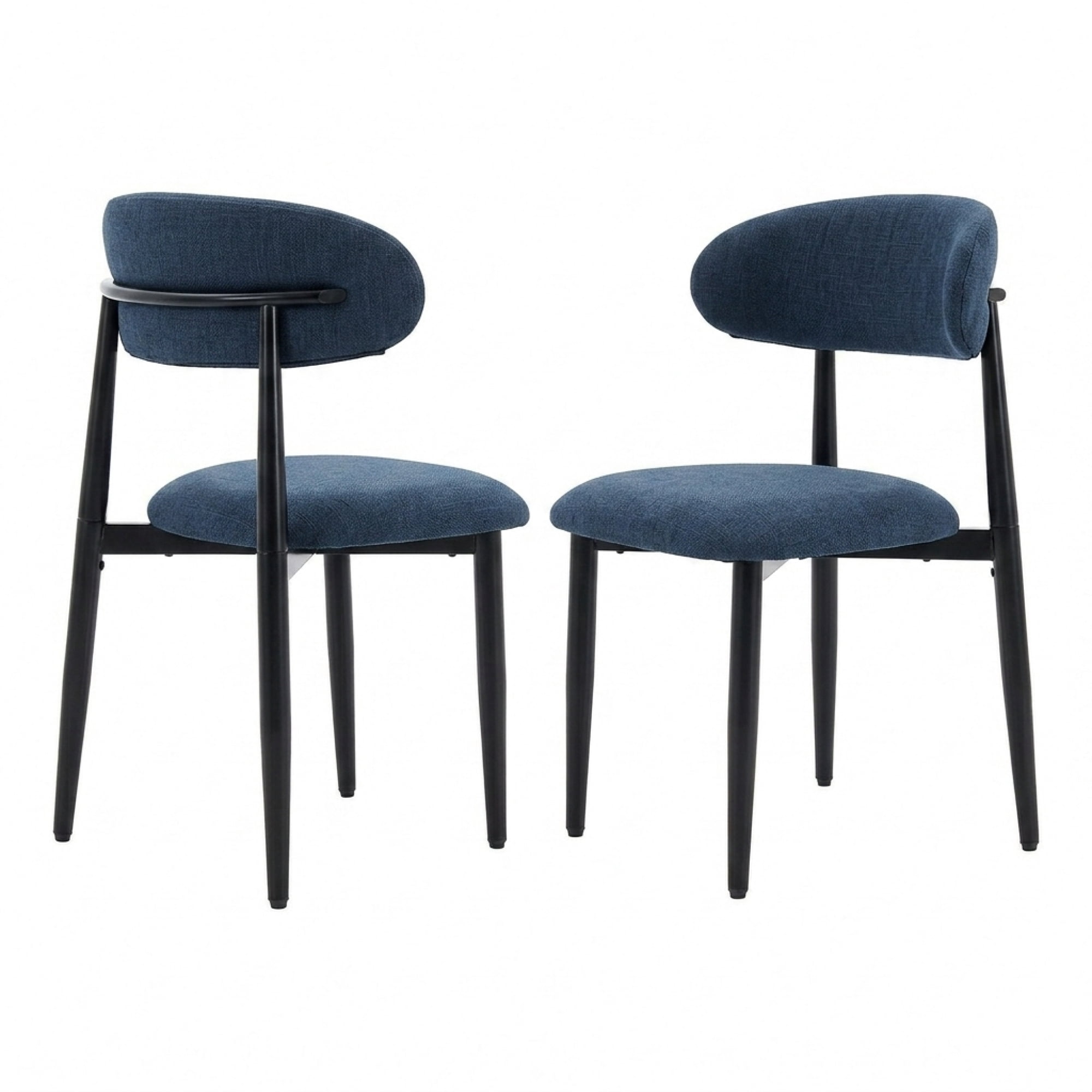 Leumius Dining Chairs Set of 2,Upholstered Dining Chairs with Curved Backrest, Modern Kitchen & Dining Room Chairs with Metal Leg for Dining Room, Restaurant,Black+Navy