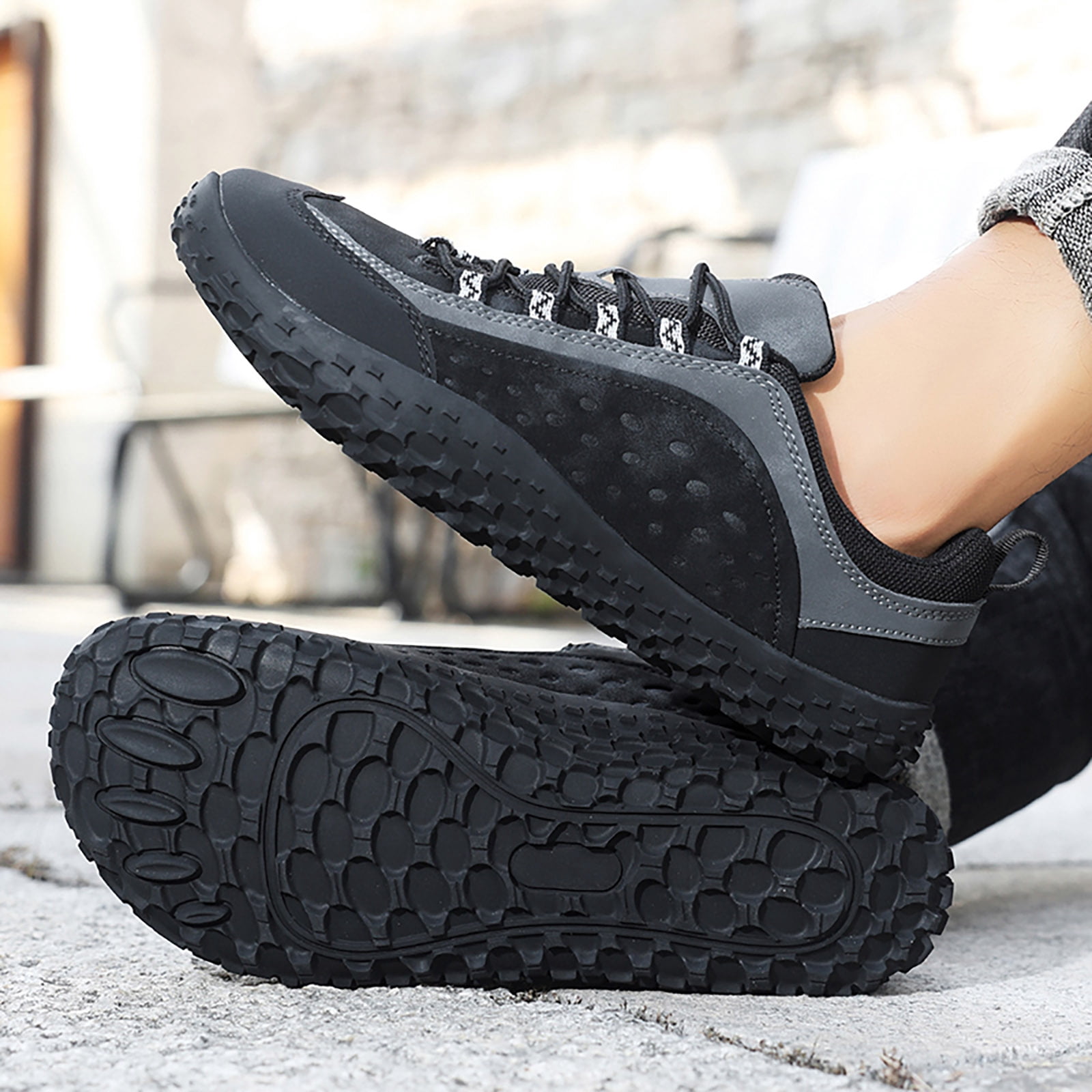 Rokment Womens Mens Barefoot Hiking Shoes 2026 Spring Fall Fashion Casual Color Block Outdoor Sports Trekking Flat Waterproof Wide Toe Low Top Construction Walking Sneakers Black Size 8.5