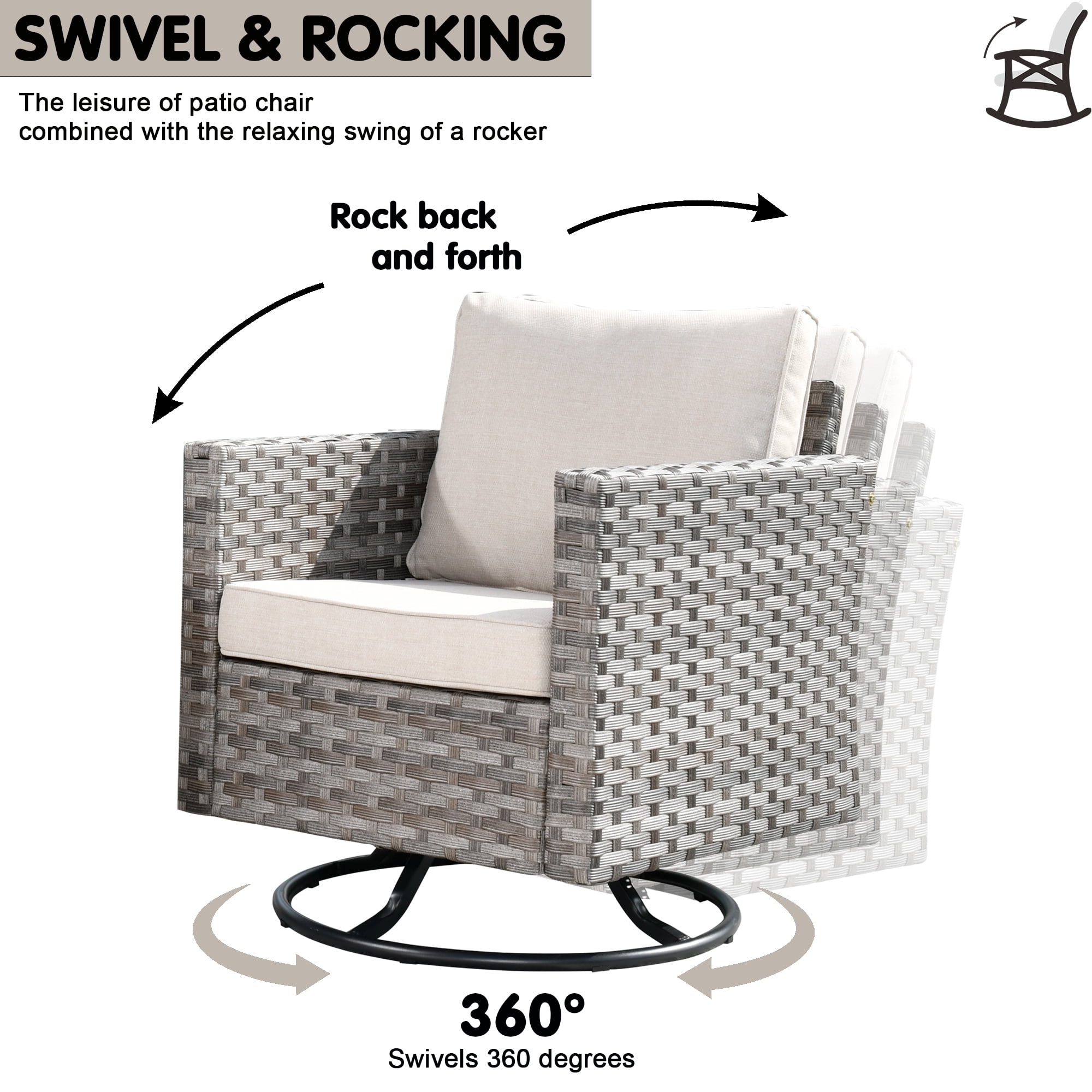 Ovios 1 Pieces Outdoor Patio Furniture Wicker Swivel Chair with Cushions for Backyard