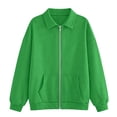thumbnail image 4 of Womens Zip Up Sweatshirt Casual Jacket Drop Shoulder Long Sleeve Solid Color Fall Winter Fashion Top with Front Pockets Green M, 4 of 4