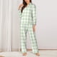 thumbnail image 2 of Balery Green Checkboard Conjunto de Pijama con Estampado para Mujer, Conjunto de Dos Piezas con Manga Larga, Ropa de Dormir Suave con Bolsillos, Pijamas Cómodos-Small, 2 of 7