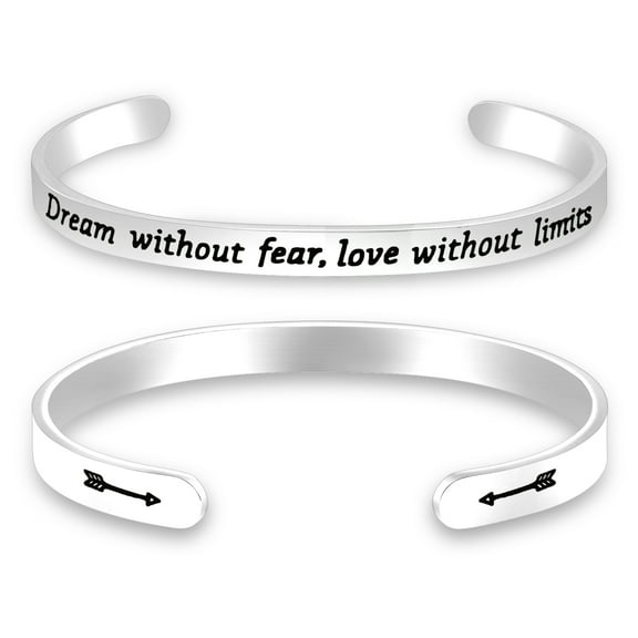 Inspirational Bracelets For Women Dream Without Fear Love Without Limits Stainless Steel Cuff Bangle