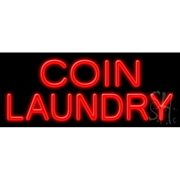 Coin Laundry LED Neon Sign 10" Tall x 24" Wide - inches, Black Square Cut Acrylic Backing, with Dimmer - Bright and Premium built indoor LED Neon Sign for Storefront.