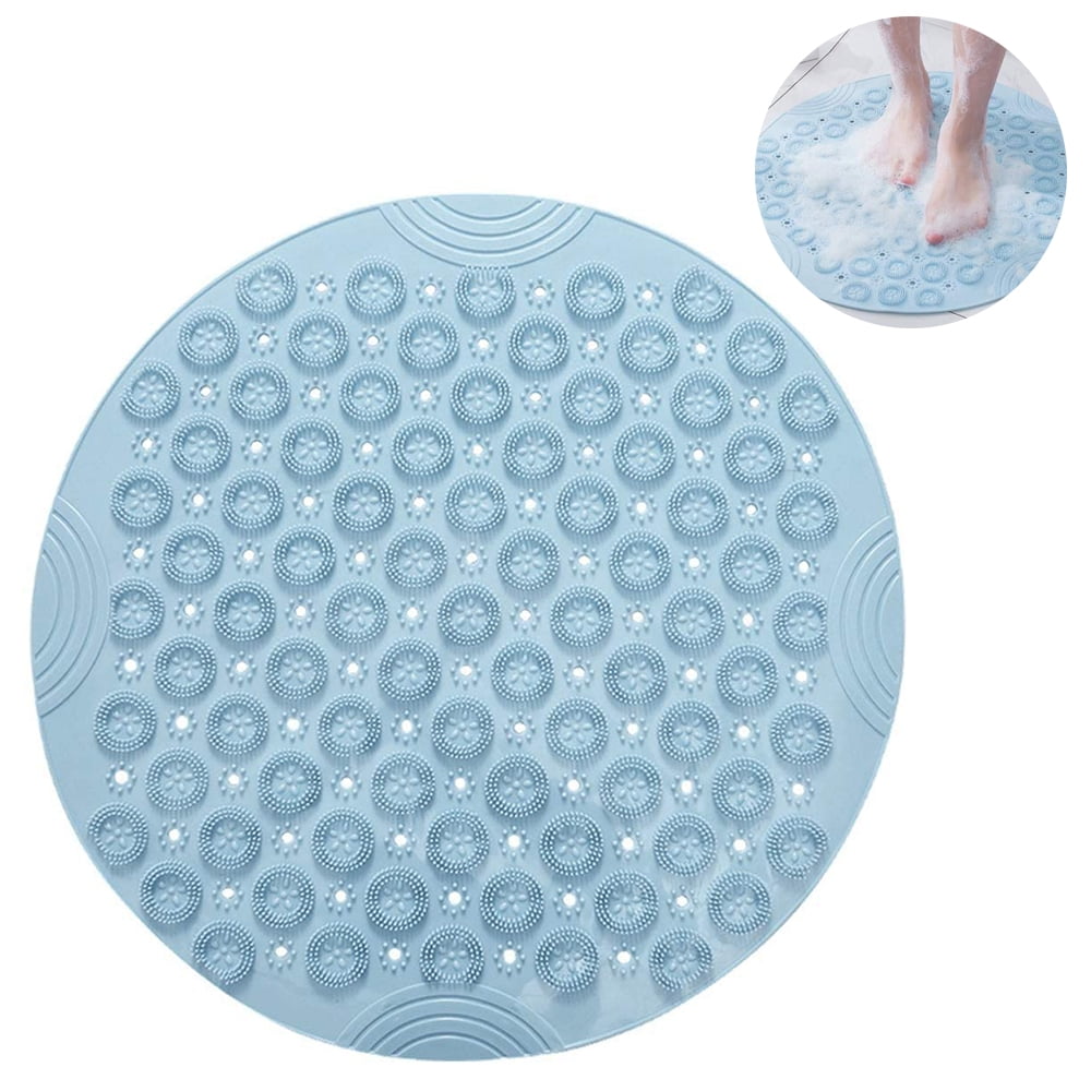 Shower Stall Mat Non-Slip Round Bathroom Mat with Strong Rubber Suction Cups and Drain Holes Washable Shower Massage Foot Pad for Kids Bathroom 21.6 x 21.6 Adults Elderly Pink