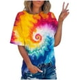 thumbnail image 4 of YOTAMI Tie Dye Tshirts for Women Trendy Casual Printed Crew Neck Tops Short Sleeve Color Graphic T-Shirt Blouses Purple, 4 of 5
