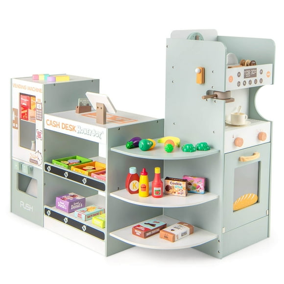 Costway Kids Grocery Store Playset with Vending Machine Checkout Counter Coffee Maker