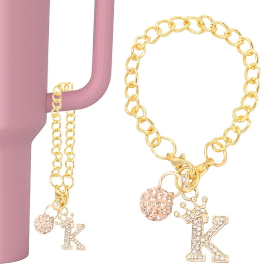 Uxcell Initial Charm Keychain for Cup Holder, Bling Crown Letter K