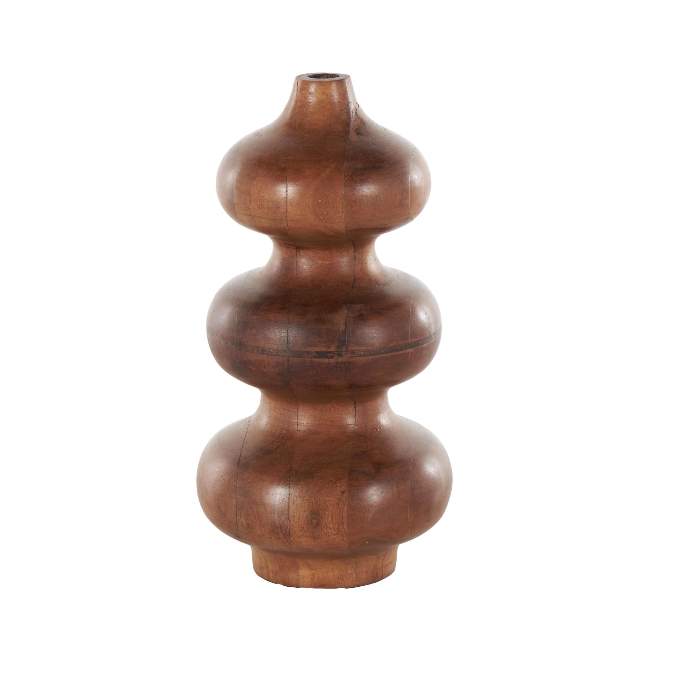 DecMode 11" Geometric Bubble Brown Wood Vase with Natural Wood Grains