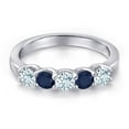 thumbnail image 3 of Gem Stone King 925 Sterling Silver Sky Blue Aquamarine and Blue Sapphire Wedding-Bands Ring for Women | 0.95 Cttw | Round 3.5MM | Gemstone March Birthstone | Size 9, 3 of 6