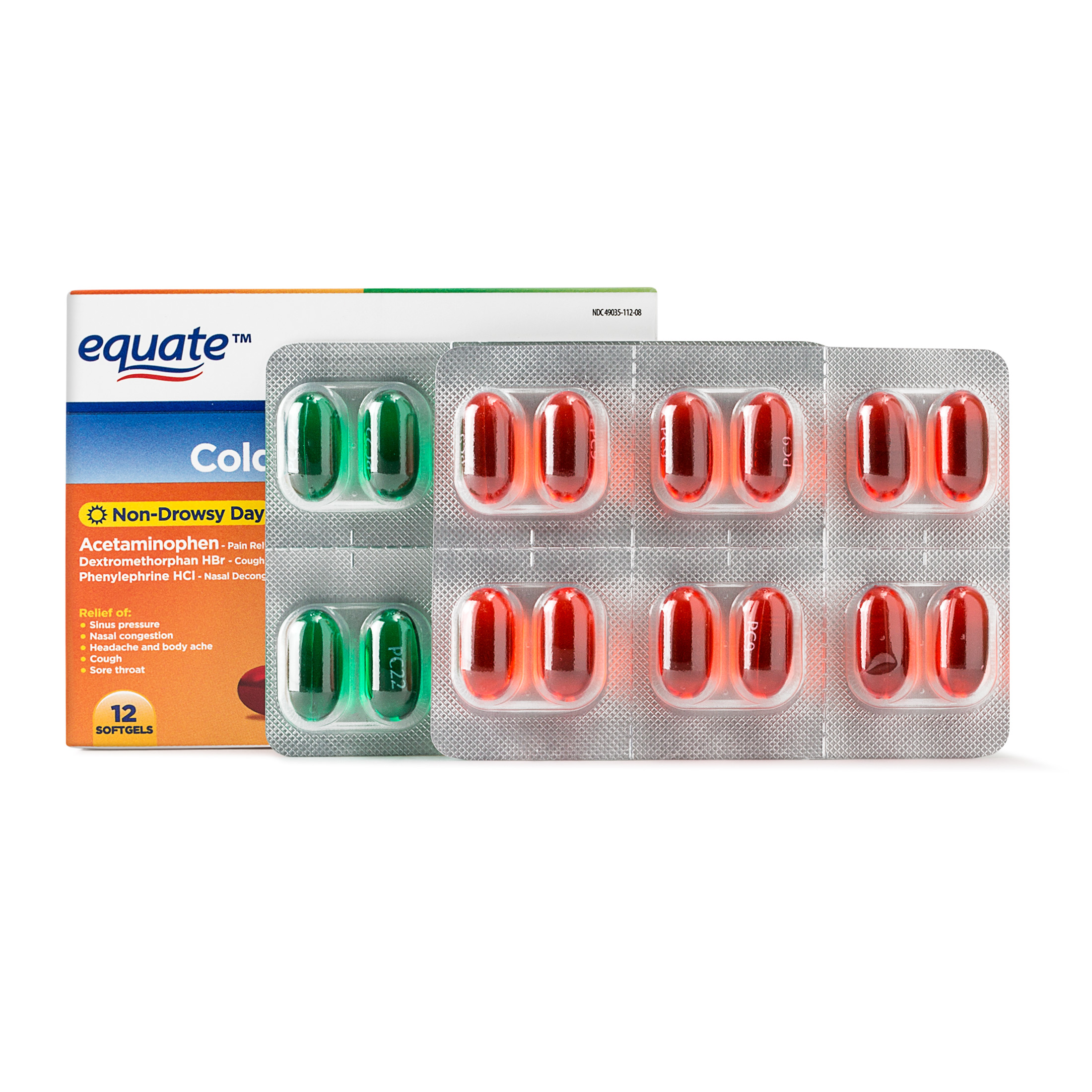 Equate Cold & Flu Formula, 12 Non-Drowsy Softgels, 8 Night Softgels