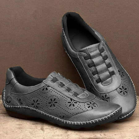 

WANYNG Women s Fashion Casual Vintage Hollow Out Floral Flat Slip On Leather Shoes