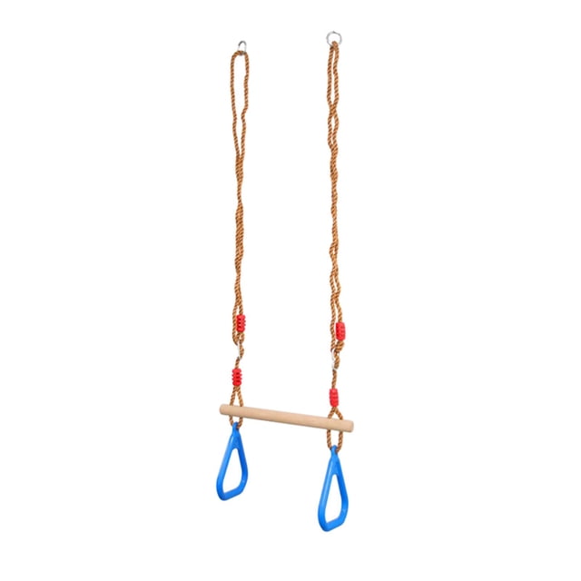 Barra de columpio de trapecio de madera con anillos de gimnasio Barra de trapecio de aro colgante de madera Conjunto de columpio de madera multifunció Hugo Barra oscilante trapecio