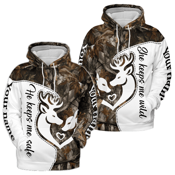 Lotusprinthandmade Personalized Valentine's Day He Keeps Me Wild Matching Couple Hoodie 3D (Lightweight) S-5XL Multicolor (S)